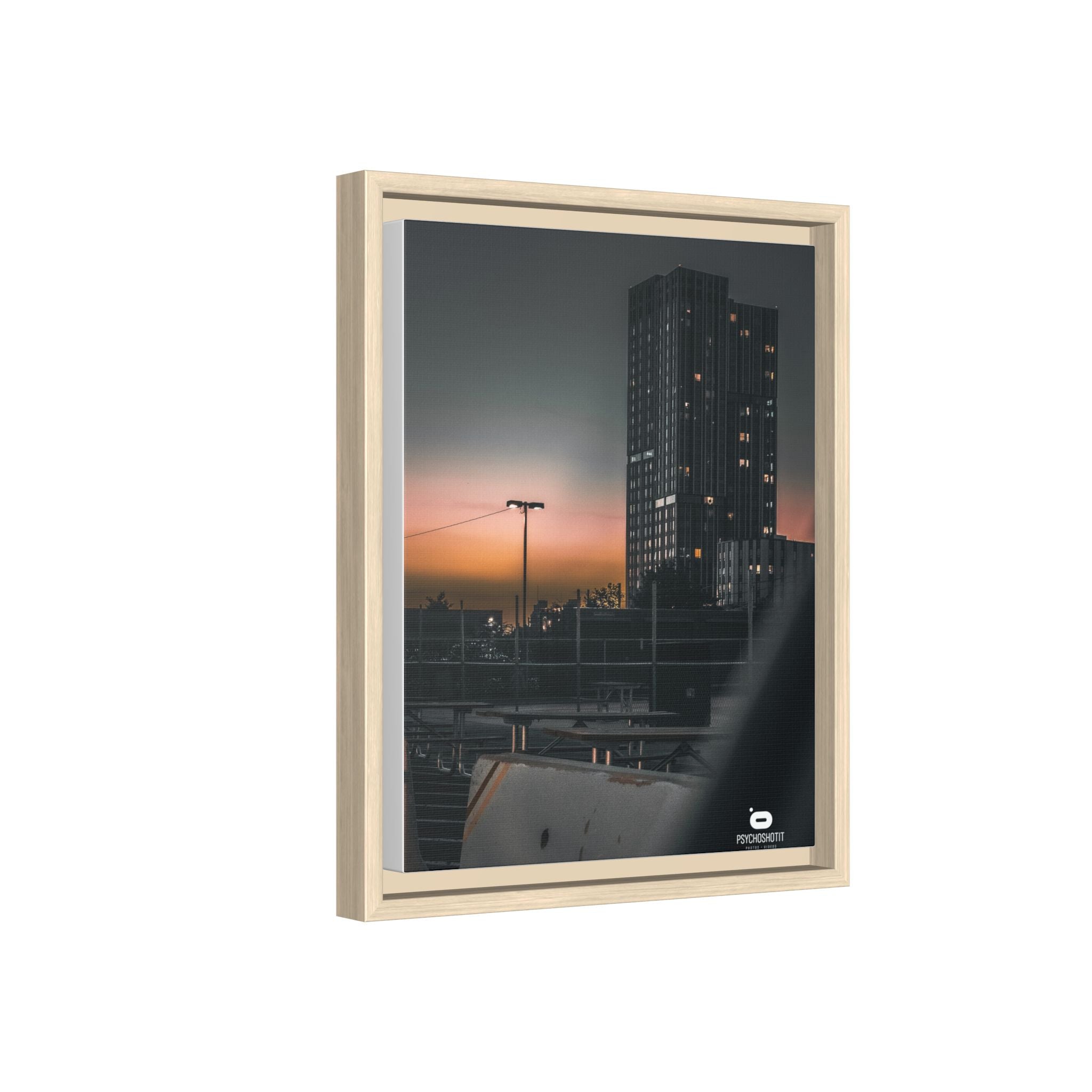 Framed Matte Canvas Print — Urban Sunset High-Rise Photography