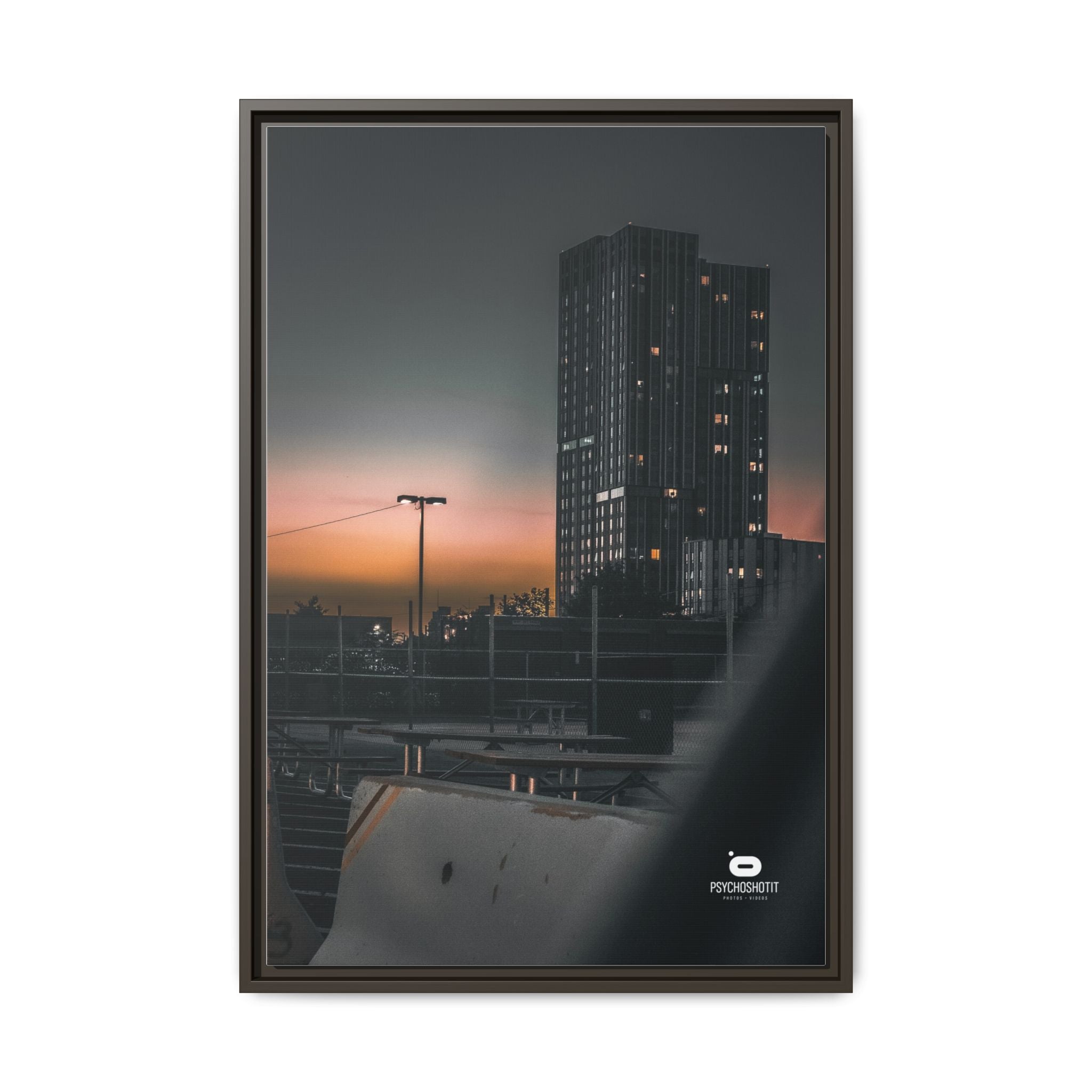 Framed Matte Canvas Print — Urban Sunset High-Rise Photography