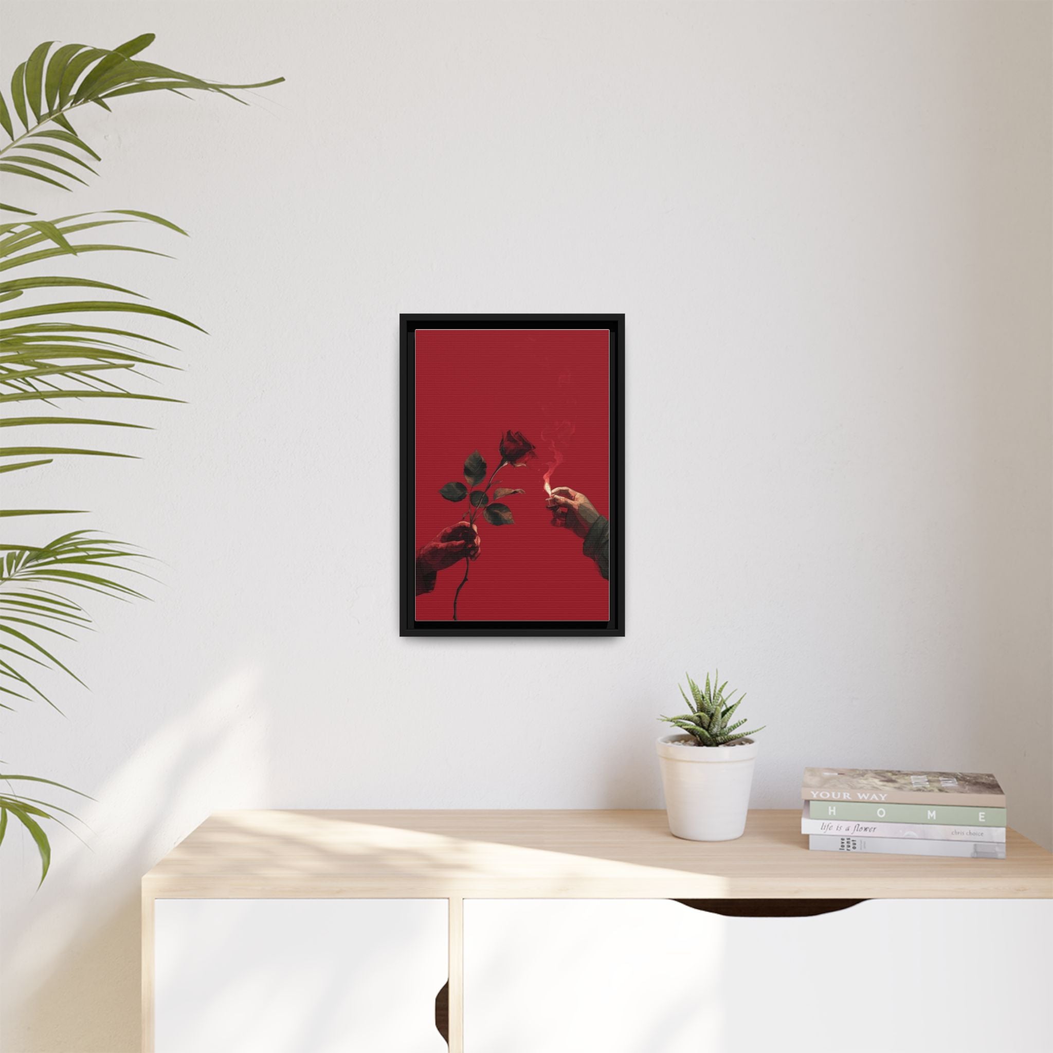 Red Rose & Lighter Minimalist Wall Print