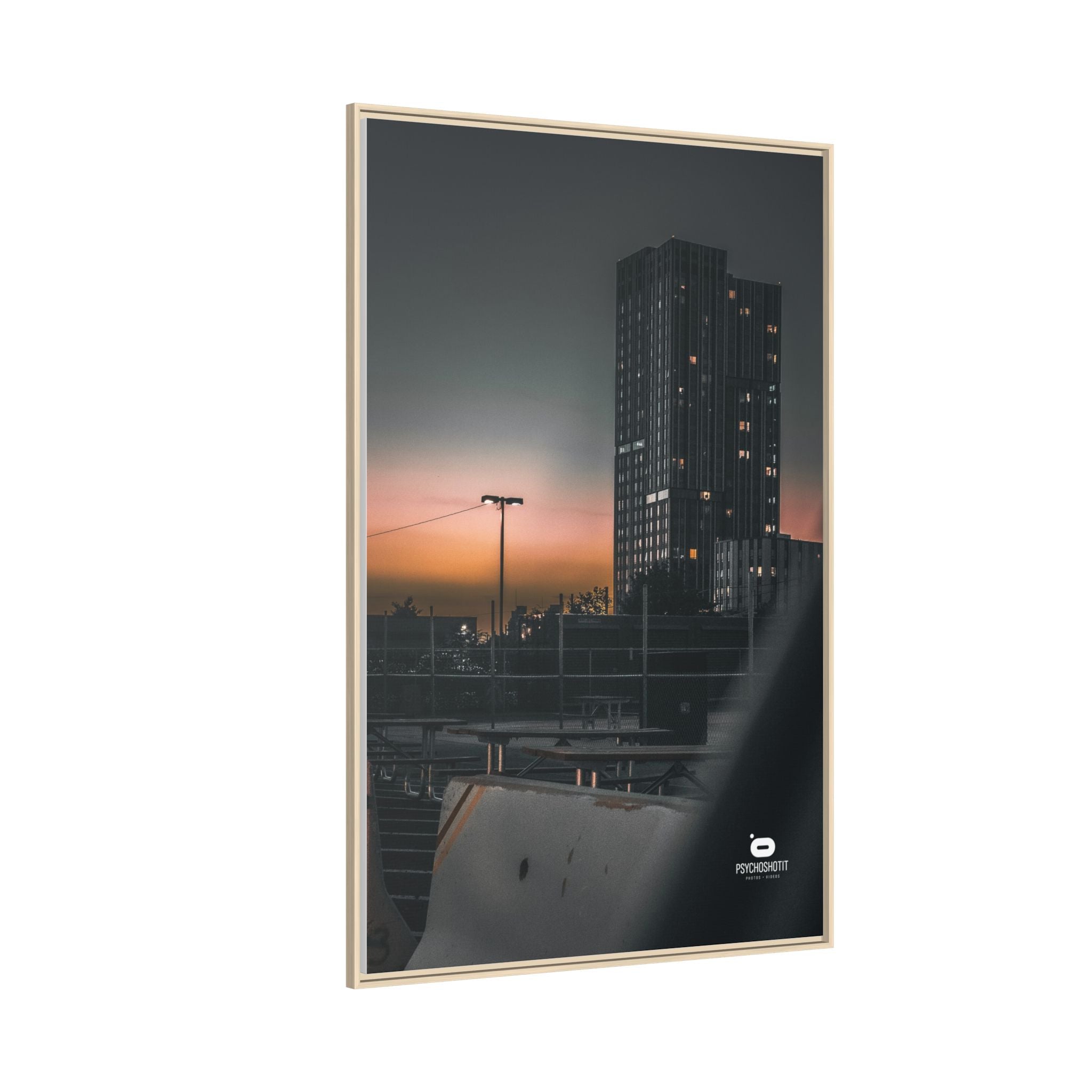 Framed Matte Canvas Print — Urban Sunset High-Rise Photography