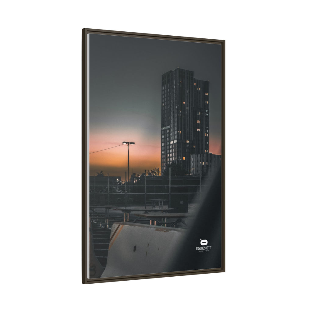 Framed Matte Canvas Print — Urban Sunset High-Rise Photography