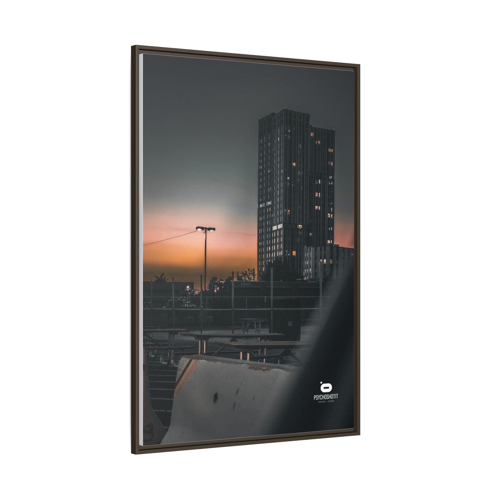 Framed Matte Canvas Print — Urban Sunset High-Rise Photography