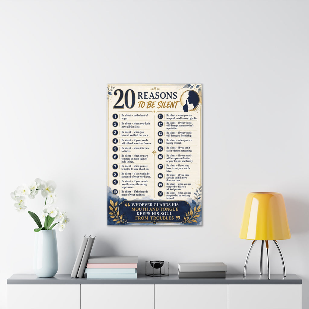 20 Reasons to Be Silent Canvas Wall Art — Inspirational Faith Quote Print