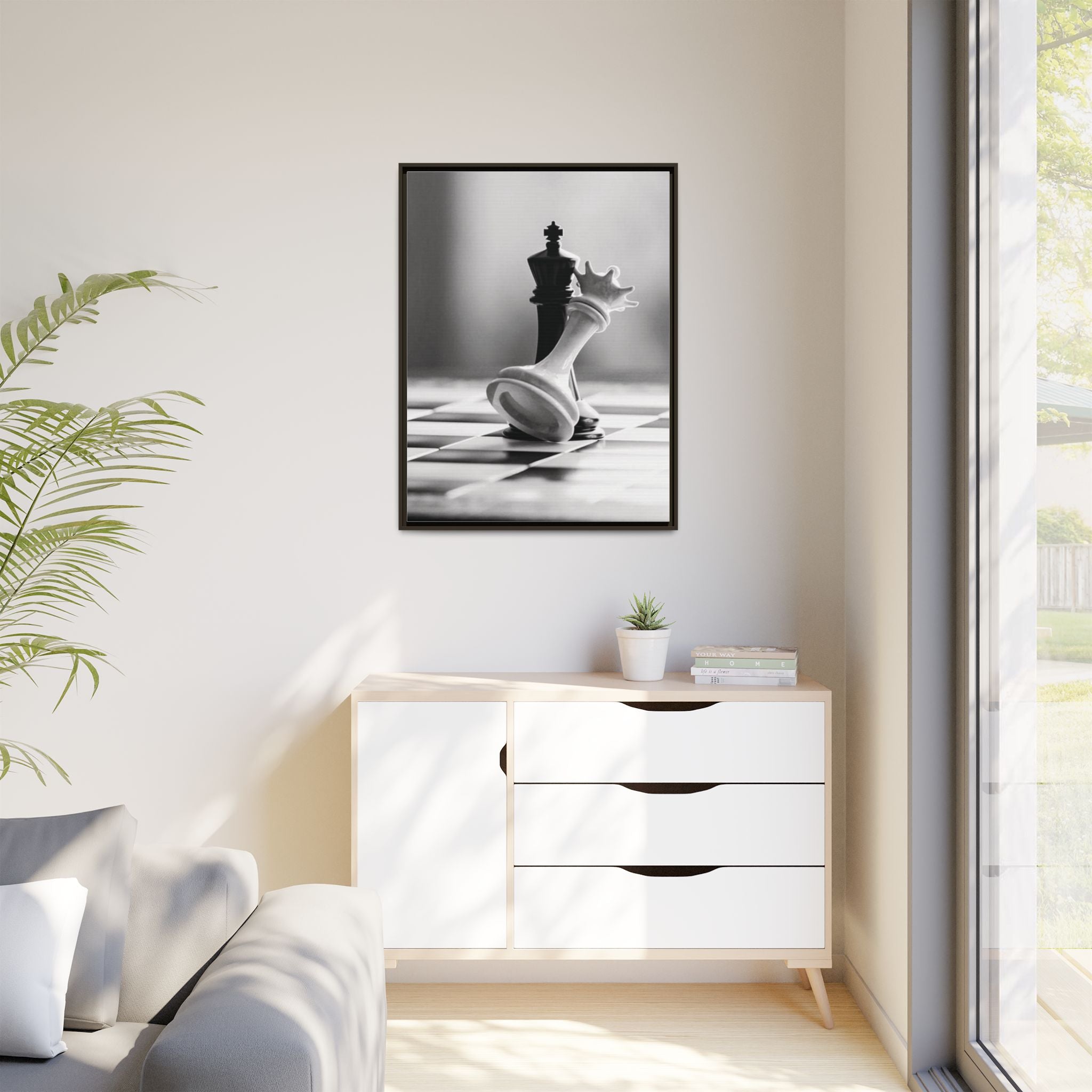 Chess King and Fallen Queen Matte Canvas Framed Wall Art