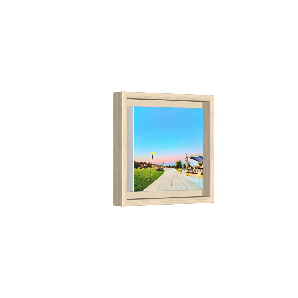 Sunset Promenade Matte Framed Canvas — Pastel Sky Walkway Wall Art