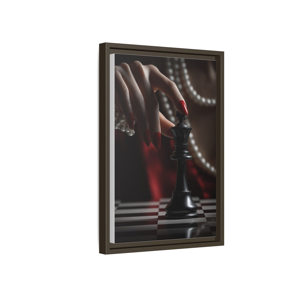 Framed Matte Canvas Art — Femme Hand & Chess King (Pearls, Noir Glam)