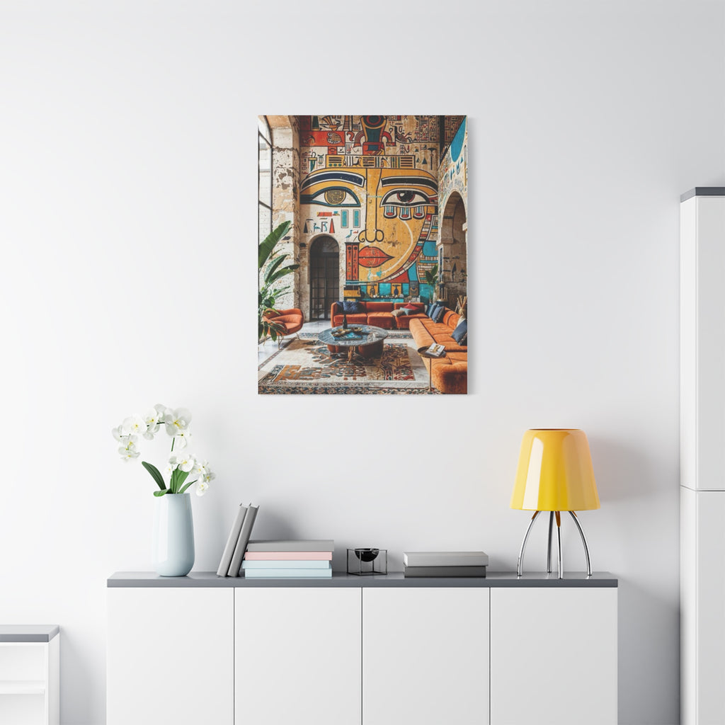 Egyptian Mural Face Matte Canvas Wall Art – Bohemian Living Room Decor