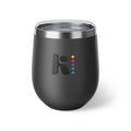 Insulated Wine Tumbler — Matte Black Copper Vacuum 12oz with Rainbow Dot Logo