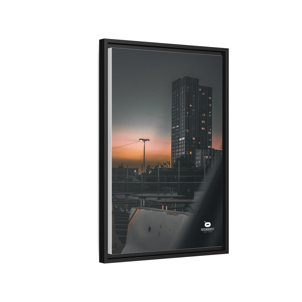 Framed Matte Canvas Print — Urban Sunset High-Rise Photography