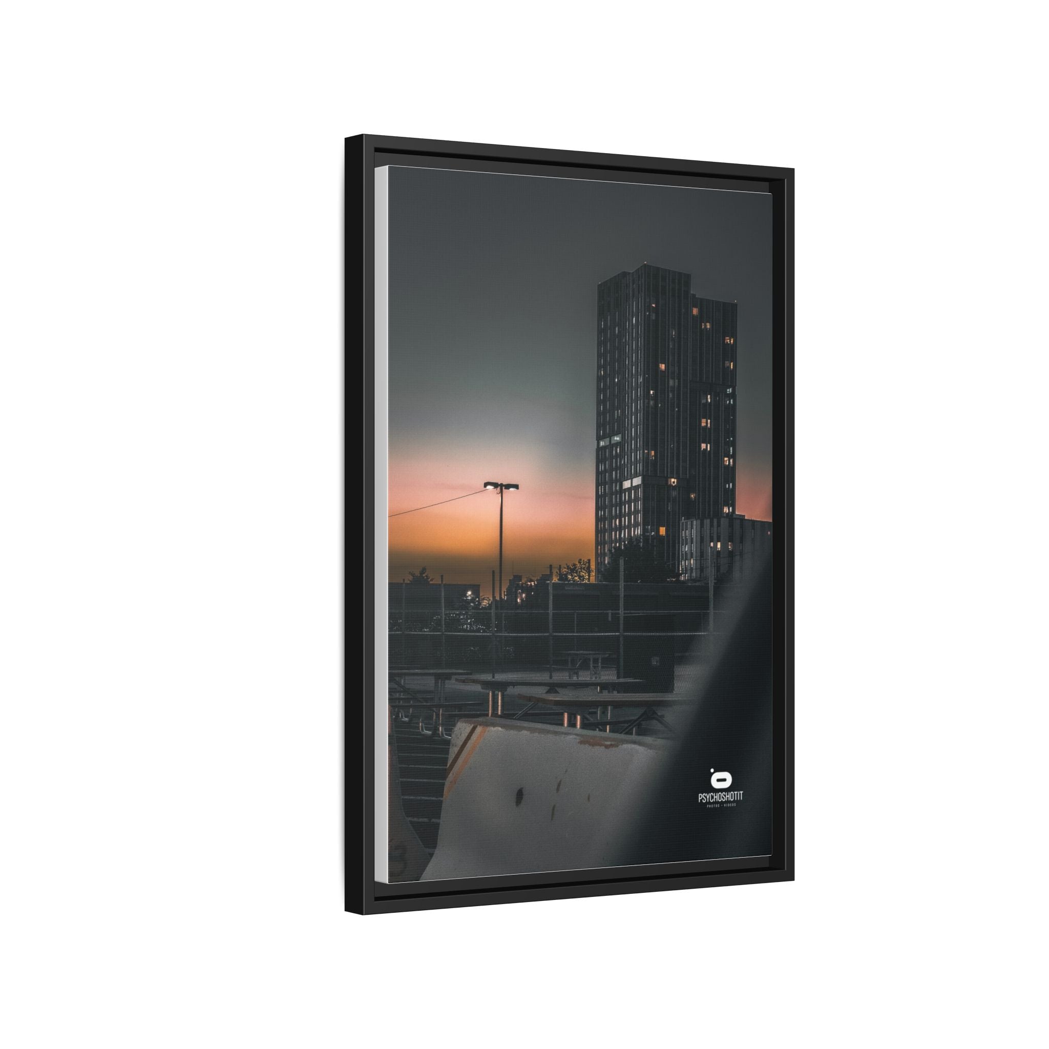 Framed Matte Canvas Print — Urban Sunset High-Rise Photography