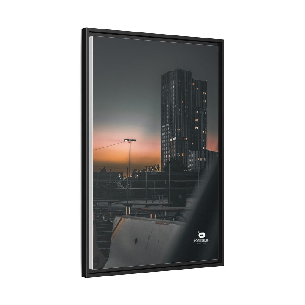 Framed Matte Canvas Print — Urban Sunset High-Rise Photography