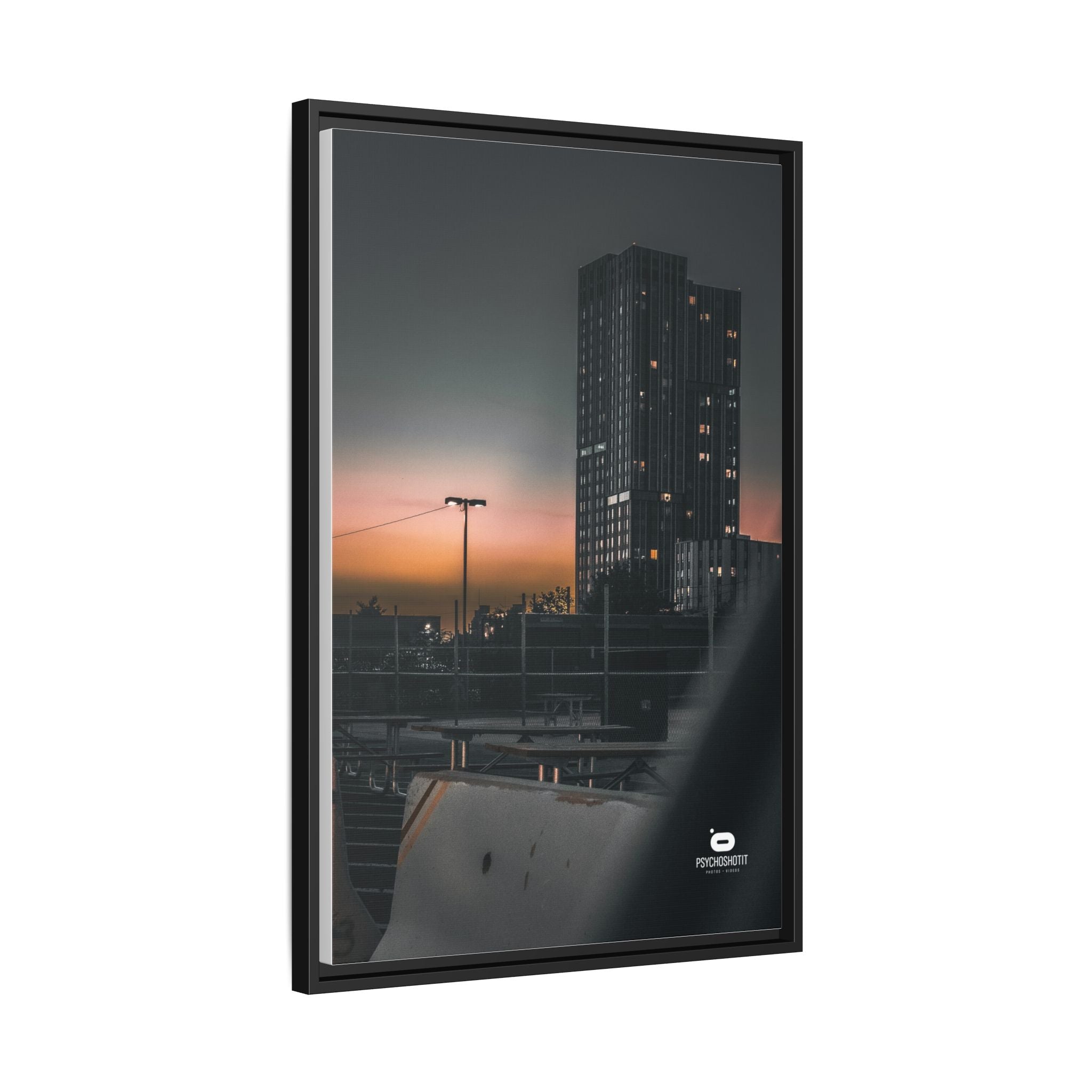 Framed Matte Canvas Print — Urban Sunset High-Rise Photography