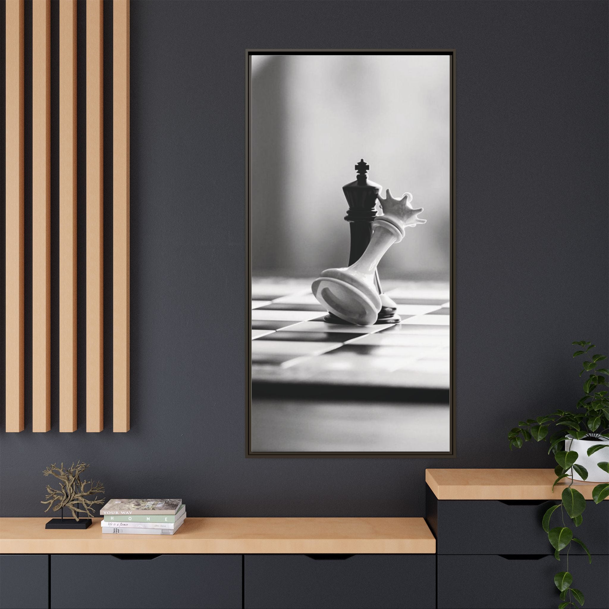 Chess King and Fallen Queen Matte Canvas Framed Wall Art