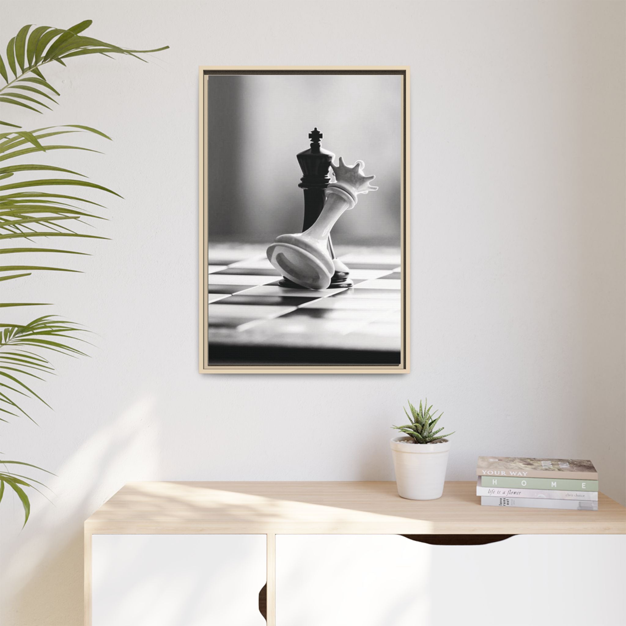 Chess King and Fallen Queen Matte Canvas Framed Wall Art