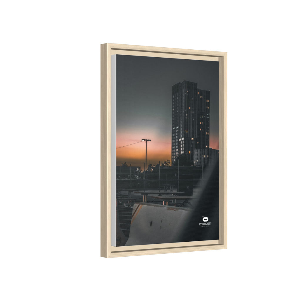 Framed Matte Canvas Print — Urban Sunset High-Rise Photography