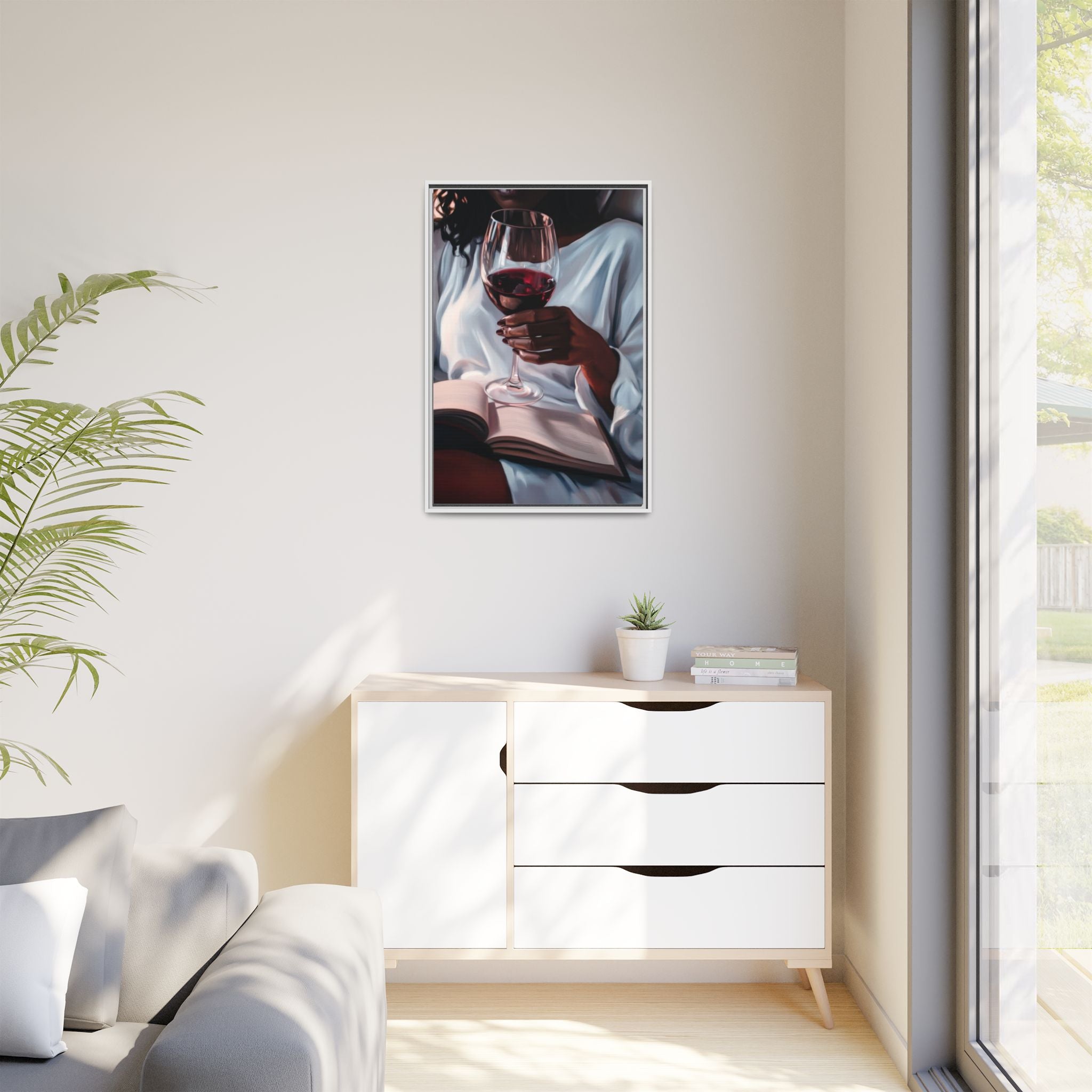 Woman Reading with Wine Glass (Cozy Evening Wall Decor)