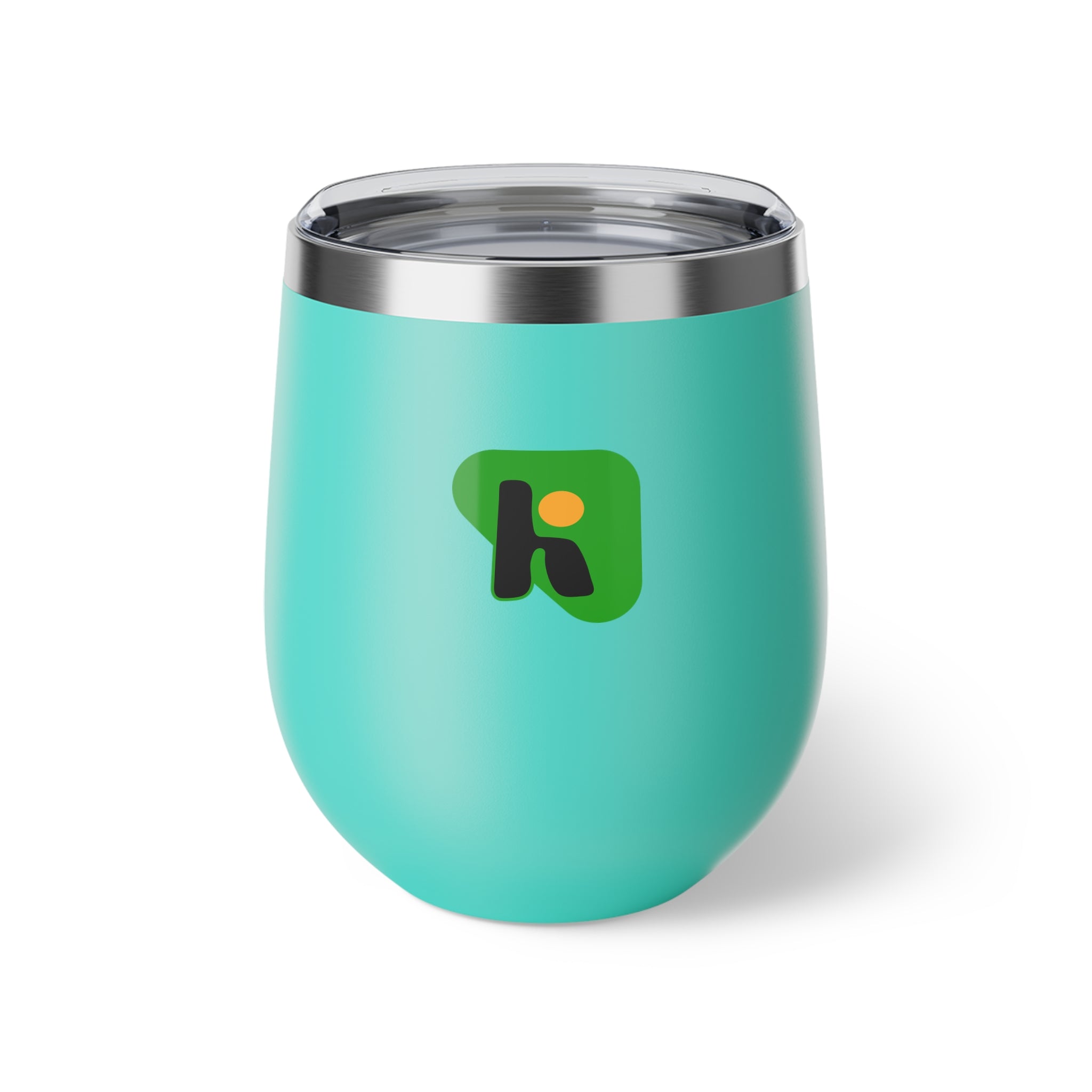 12oz Insulated Wine Tumbler with Green Abstract Logo — Copper Vacuum Cup
