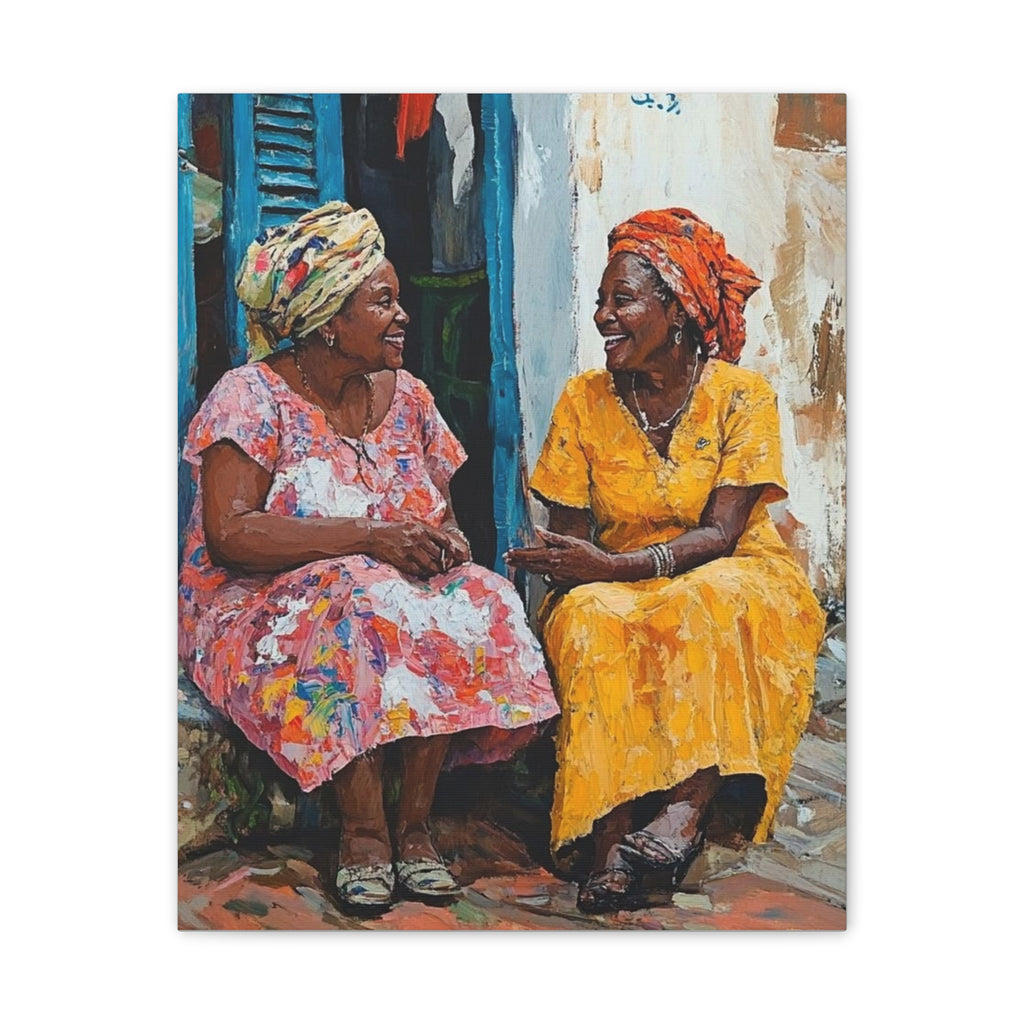 Colorful Conversation — Stretched Canvas Wall Art (Two Women Painting)