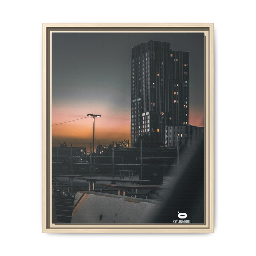 Framed Matte Canvas Print — Urban Sunset High-Rise Photography