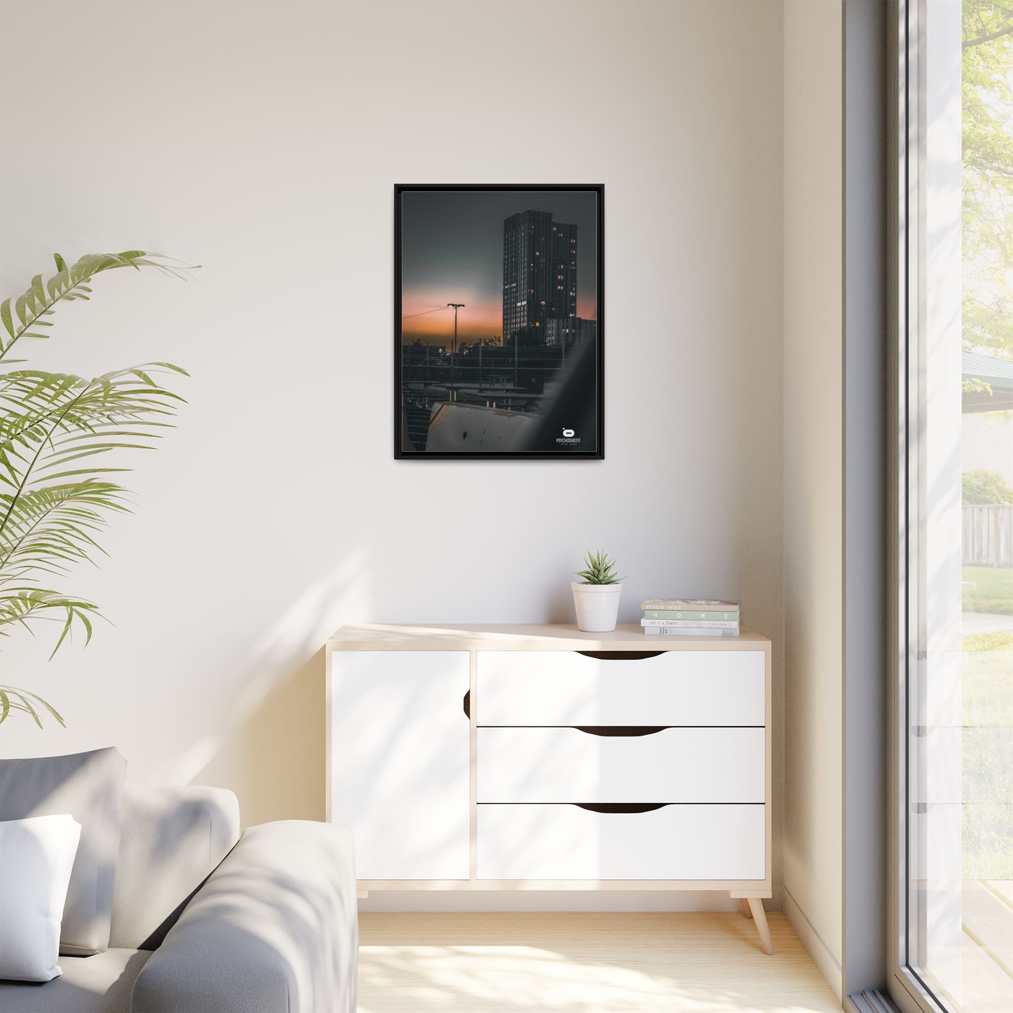 Framed Matte Canvas Print — Urban Sunset High-Rise Photography