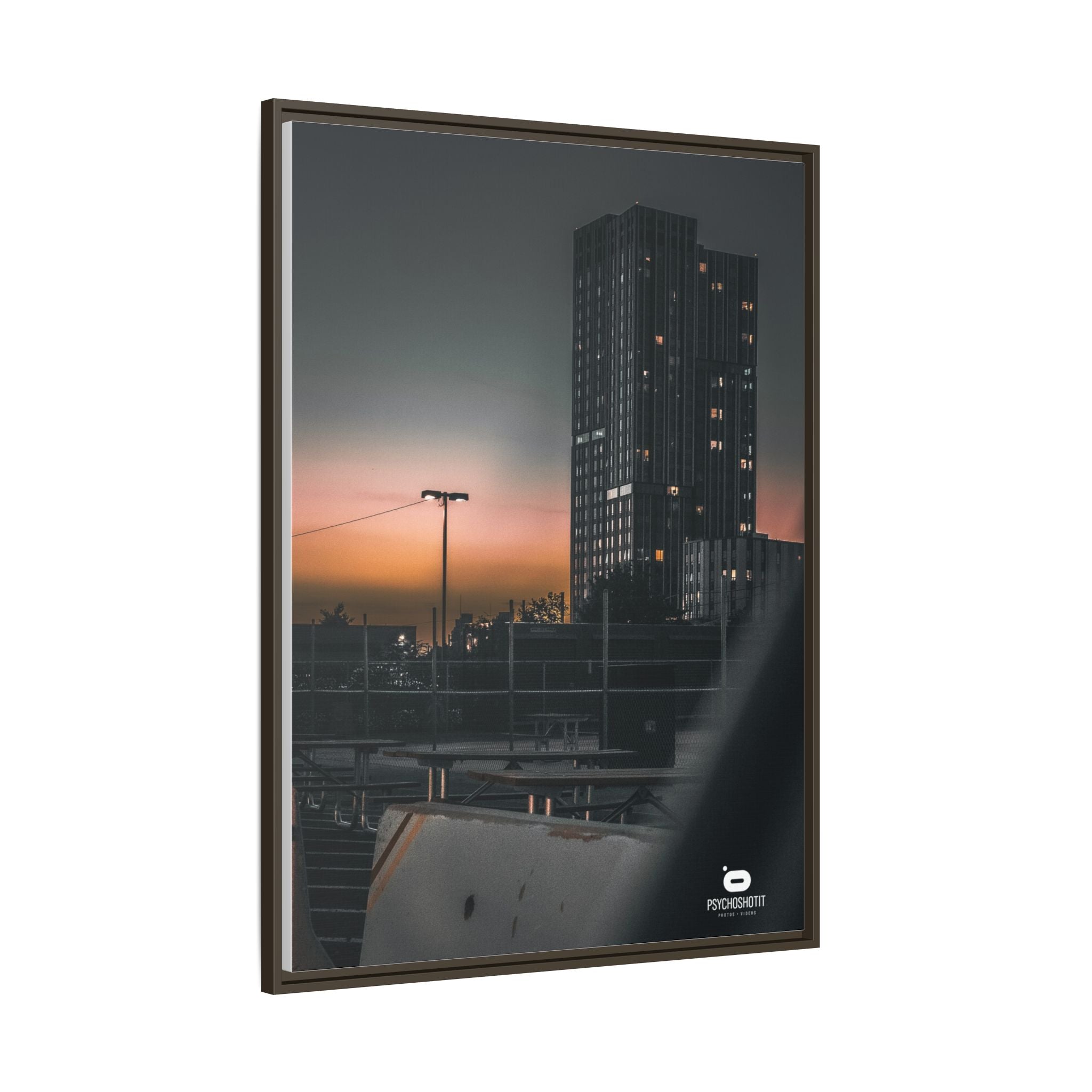 Framed Matte Canvas Print — Urban Sunset High-Rise Photography