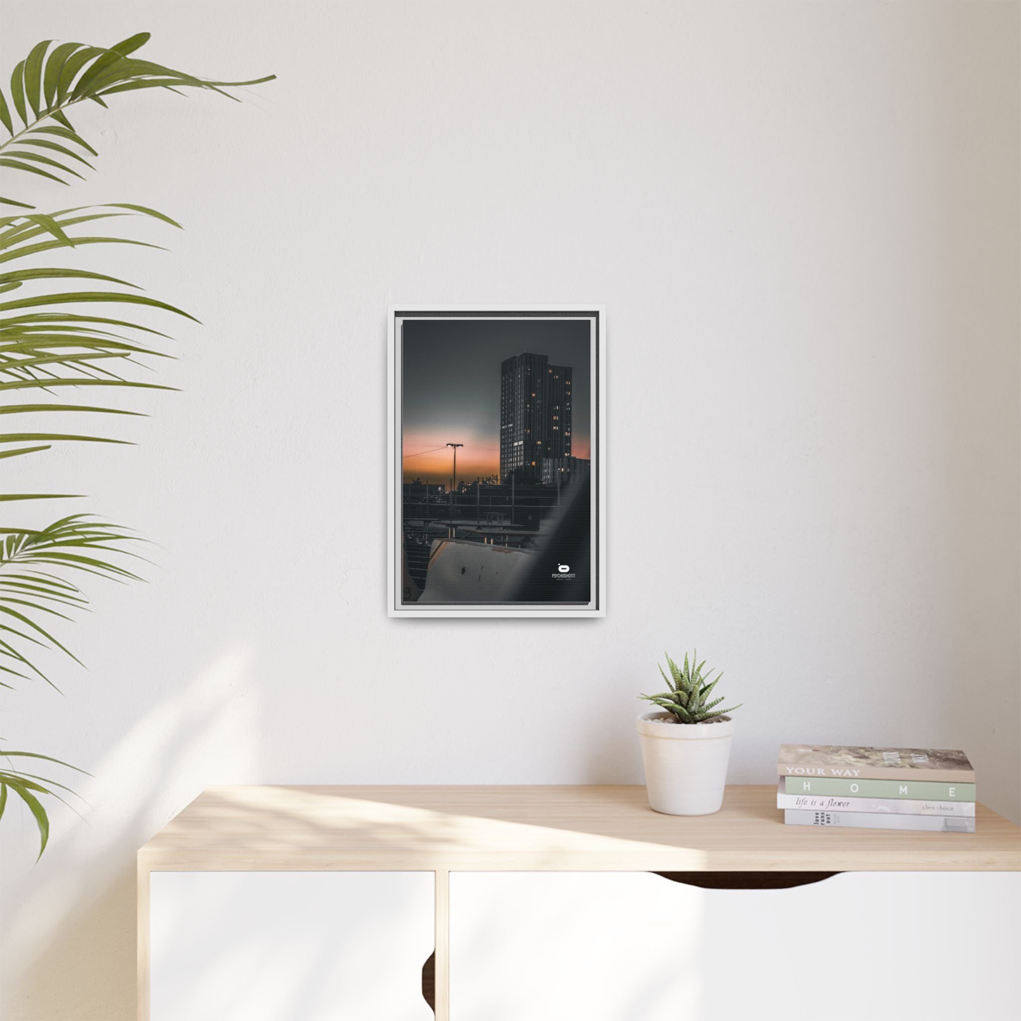 Framed Matte Canvas Print — Urban Sunset High-Rise Photography