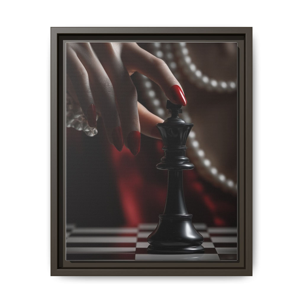 Framed Matte Canvas Art — Femme Hand & Chess King (Pearls, Noir Glam)