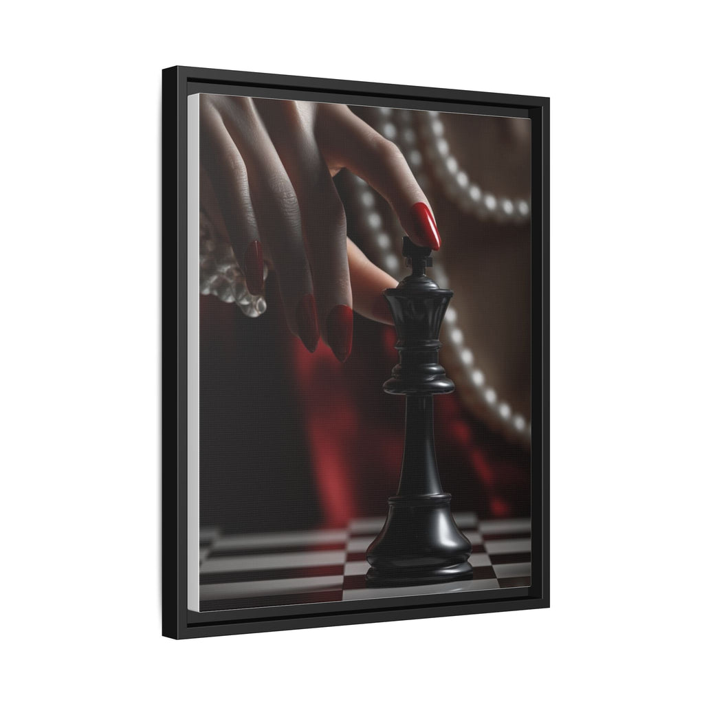 Framed Matte Canvas Art — Femme Hand & Chess King (Pearls, Noir Glam)