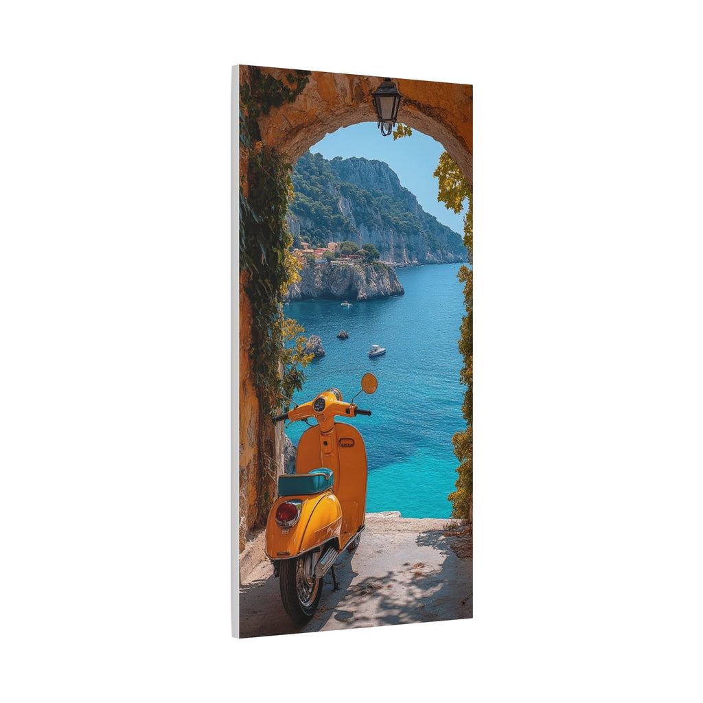 Mediterranean Scooter Canvas Print – Sunny Coastal Archway Wall Art