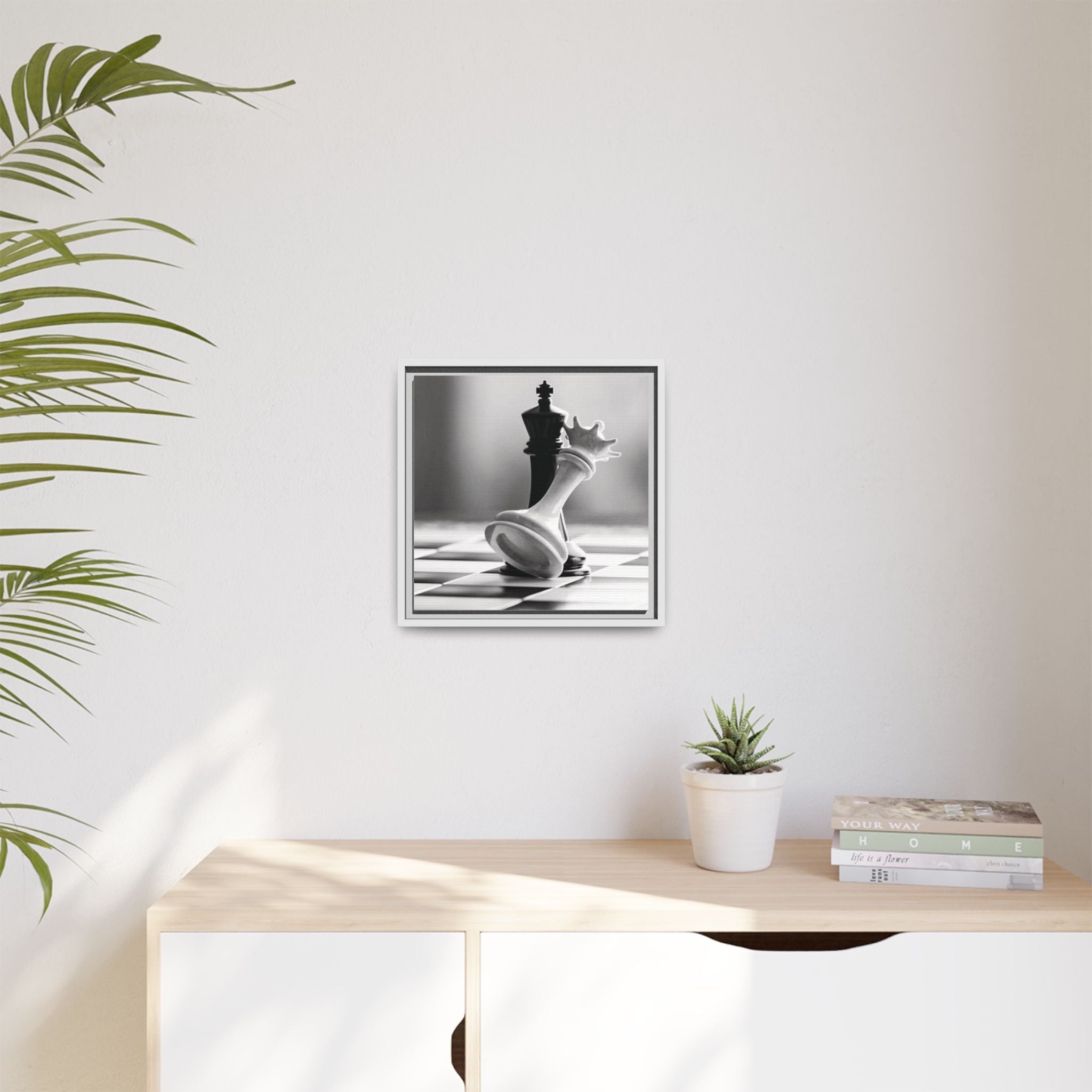 Chess King and Fallen Queen Matte Canvas Framed Wall Art