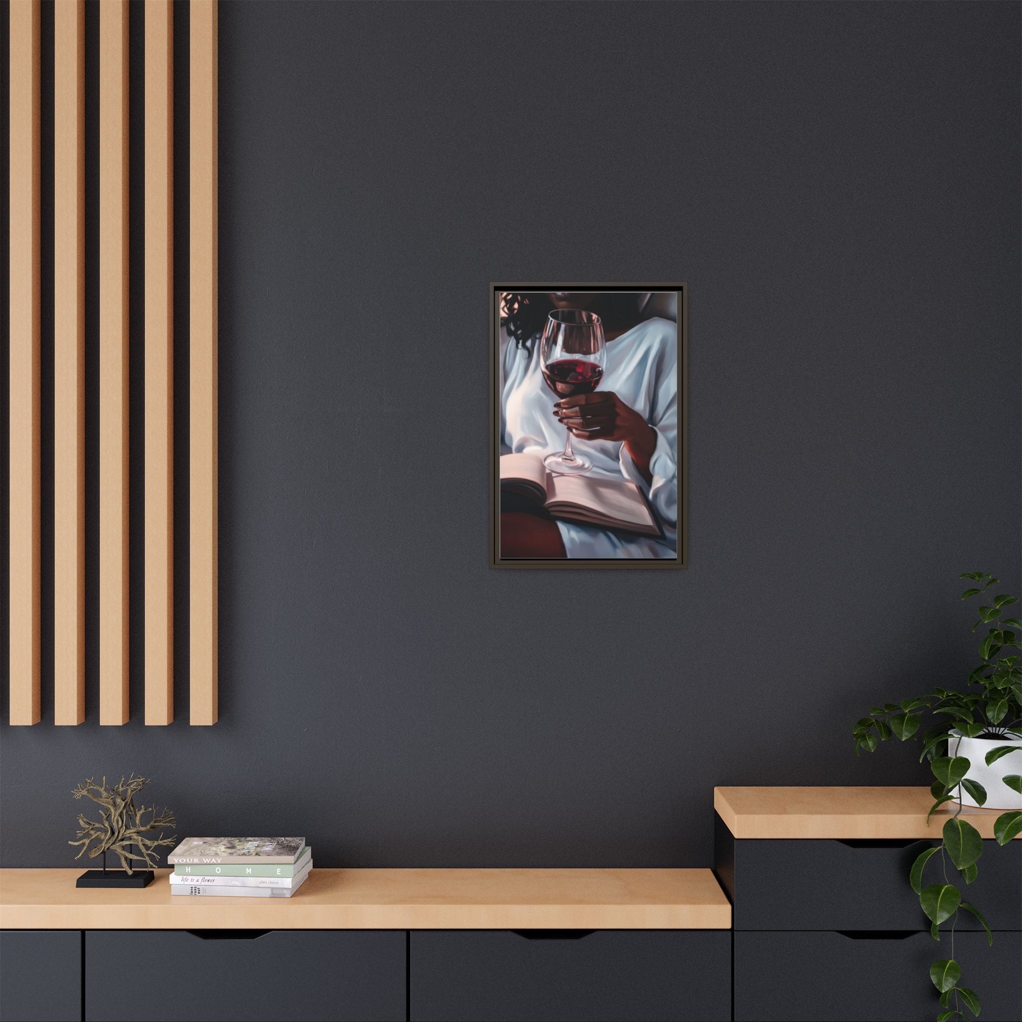 Woman Reading with Wine Glass (Cozy Evening Wall Decor)