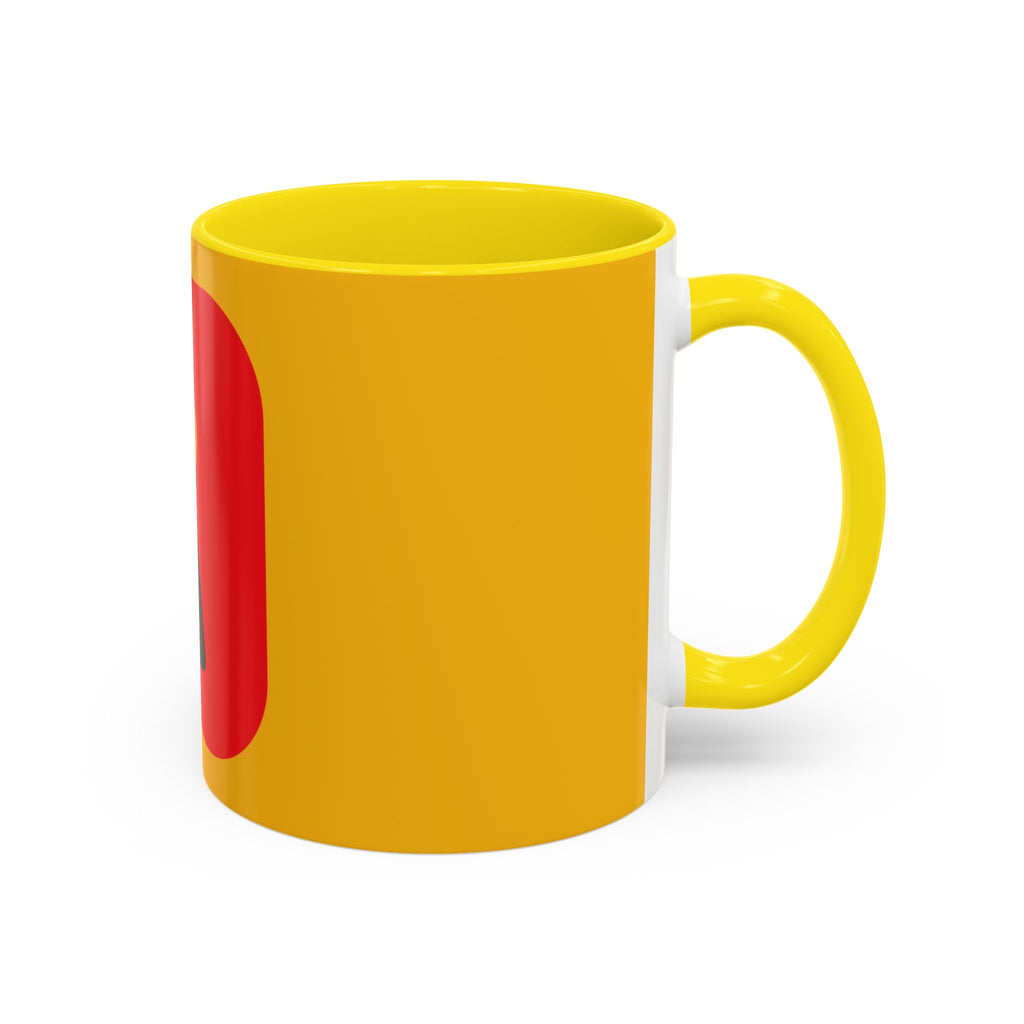 Retro Bold 'k' Accent Coffee Mug — Yellow & Red Graphic Ceramic