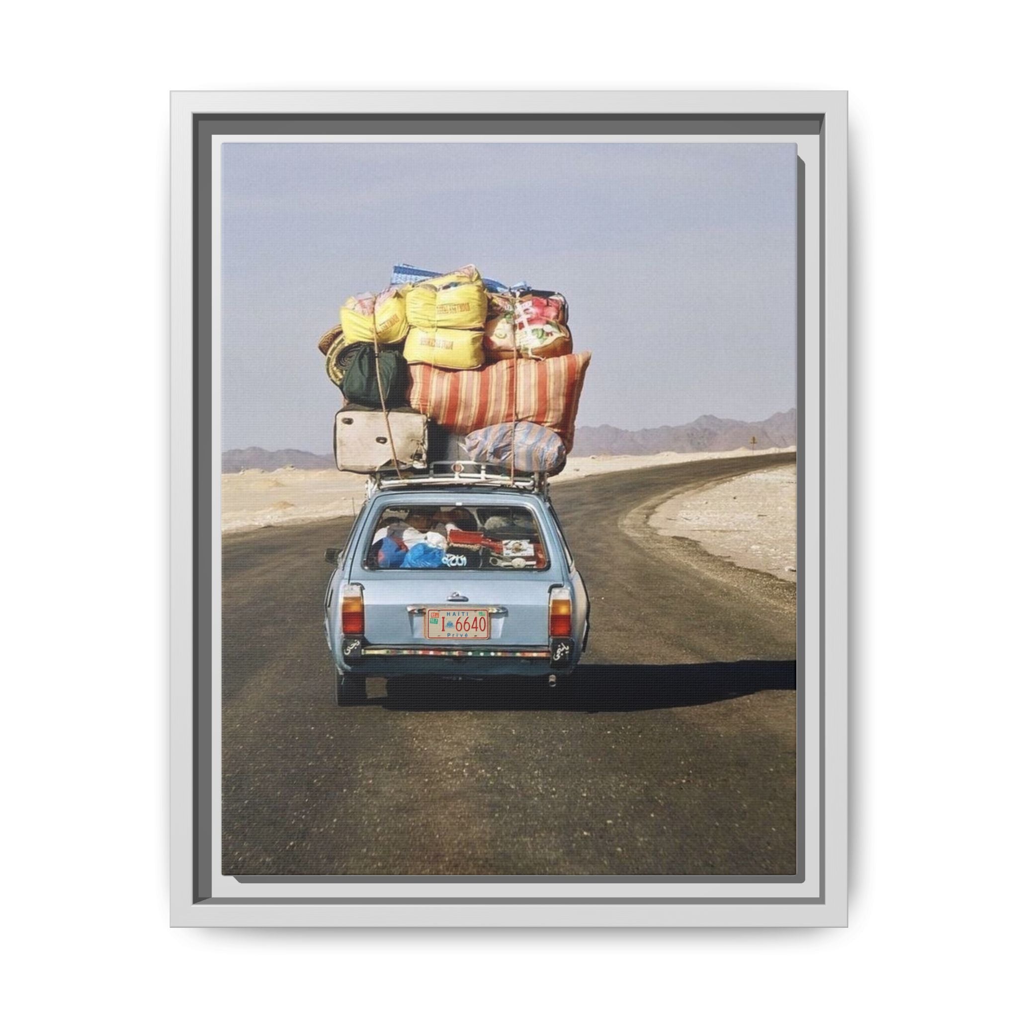 Road Trip Adventure Framed Canvas Print, Nostalgic Travel Art, Home Decor, Gift for Travelers, Vintage Car Wall Art, Wanderlust Decor