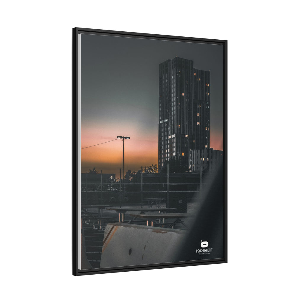 Framed Matte Canvas Print — Urban Sunset High-Rise Photography