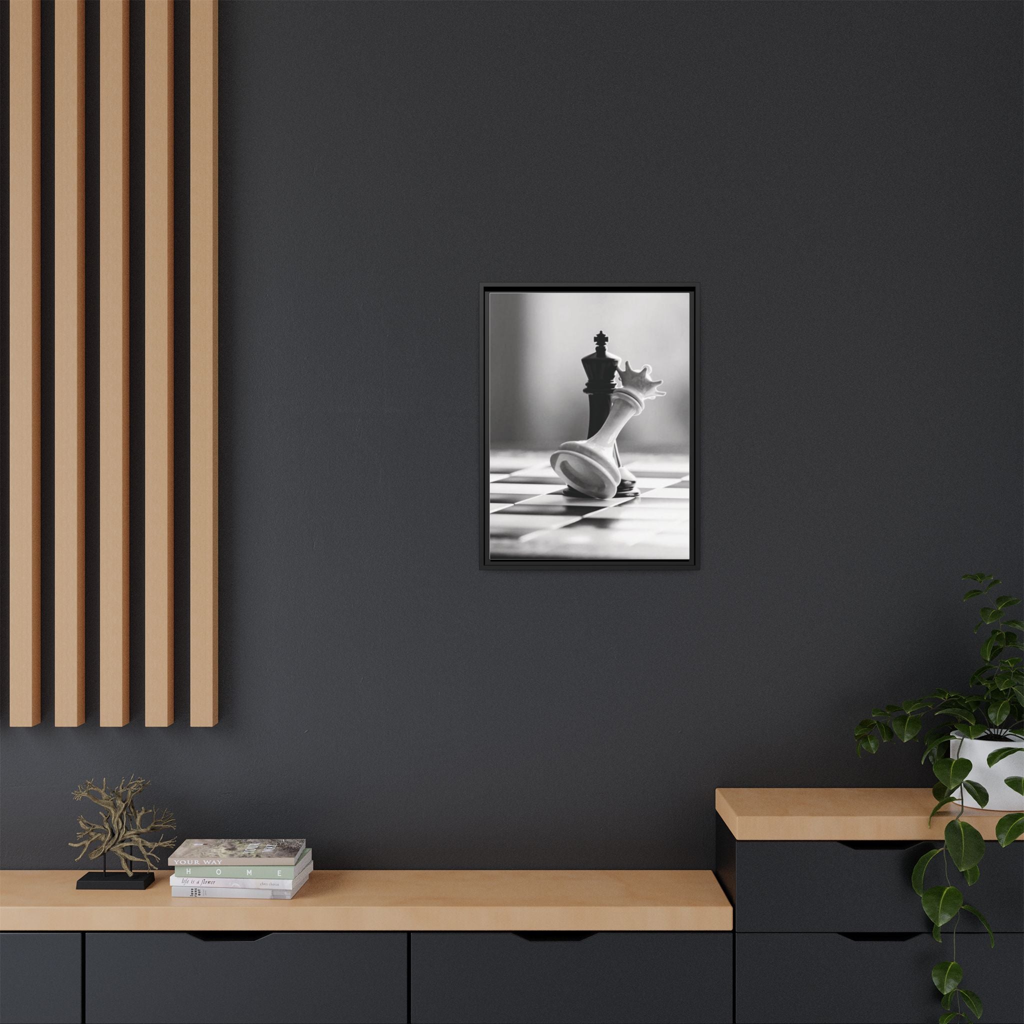 Chess King and Fallen Queen Matte Canvas Framed Wall Art