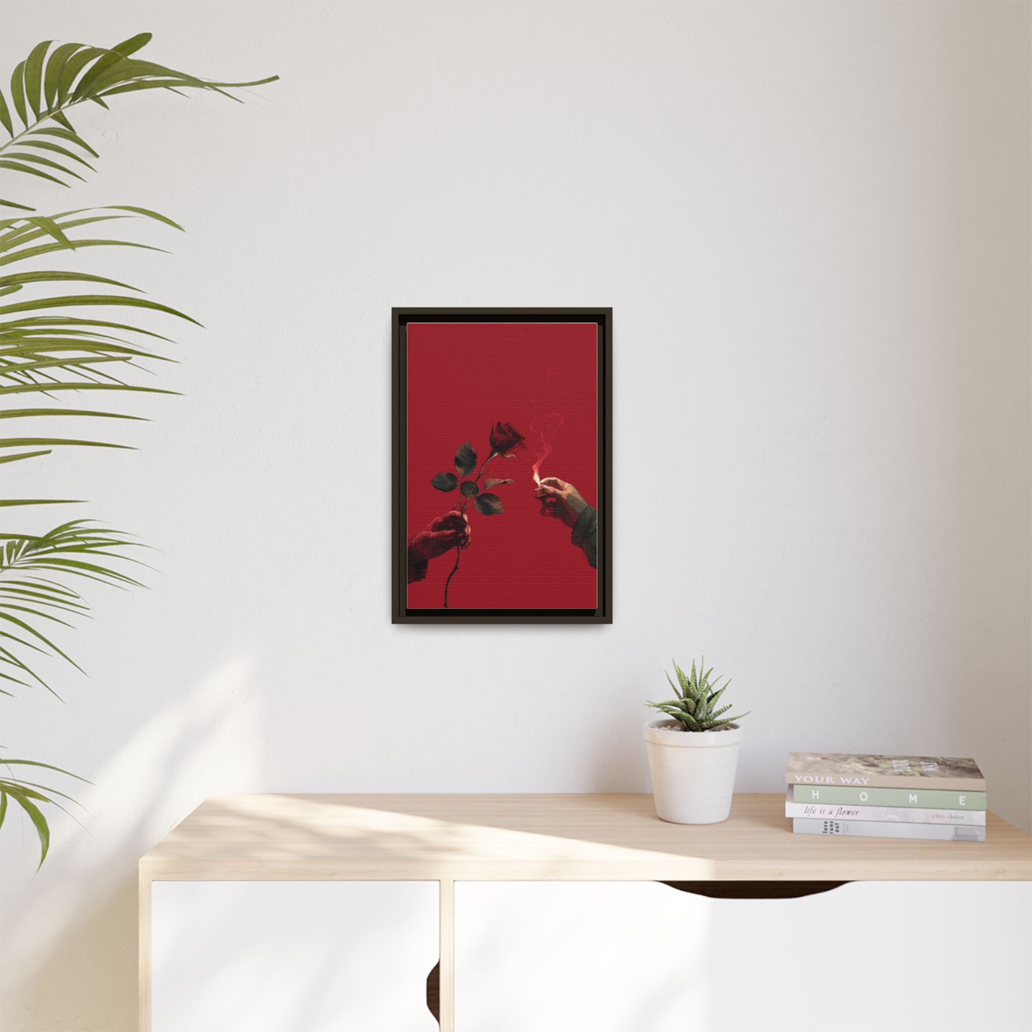 Red Rose & Lighter Minimalist Wall Print