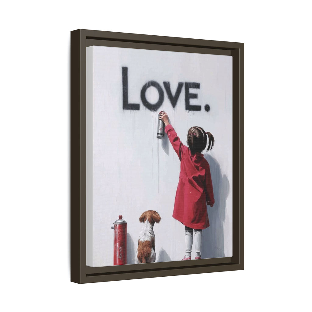 'LOVE.' Girl Spray-Painting with Dog- Framed Canvas Art