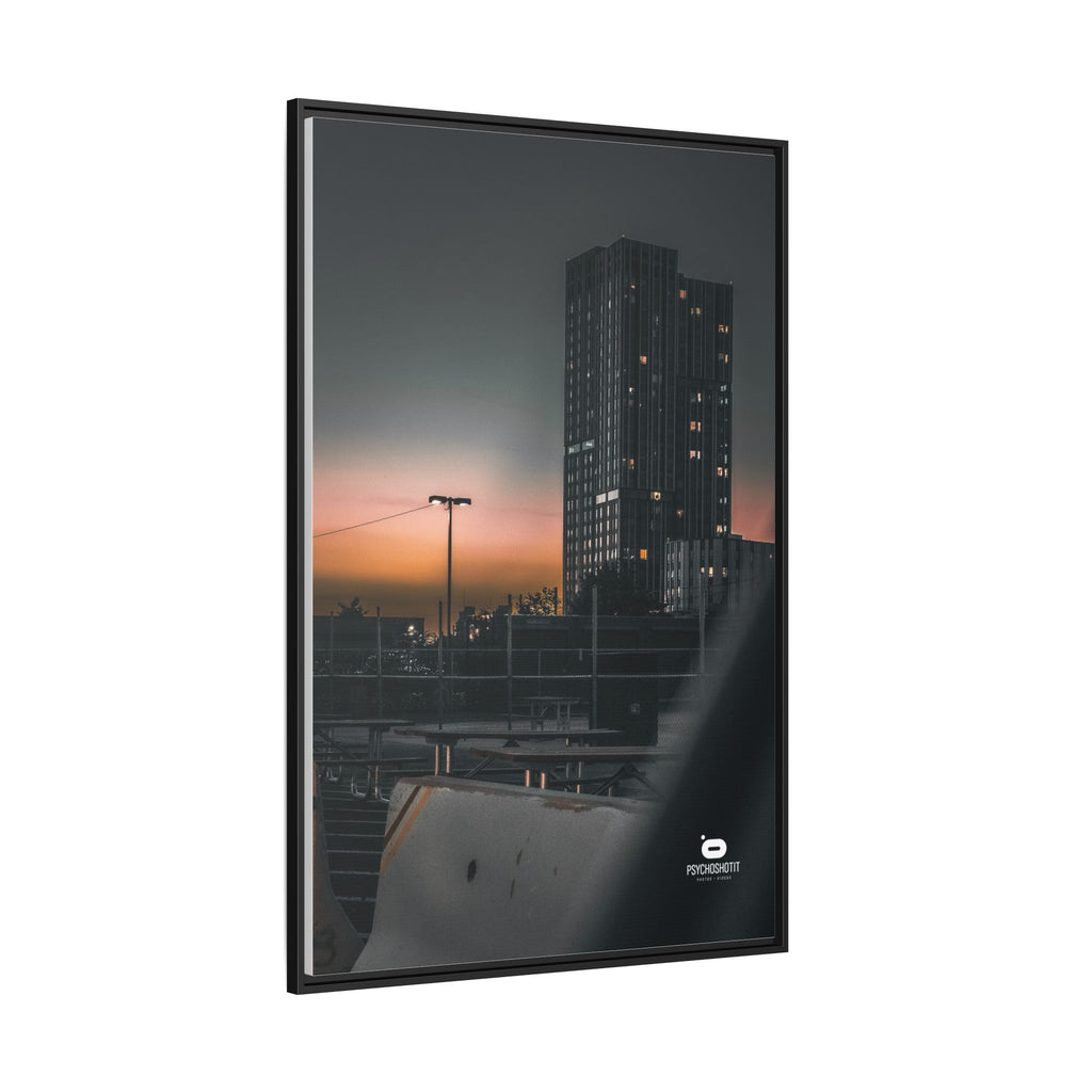Framed Matte Canvas Print — Urban Sunset High-Rise Photography