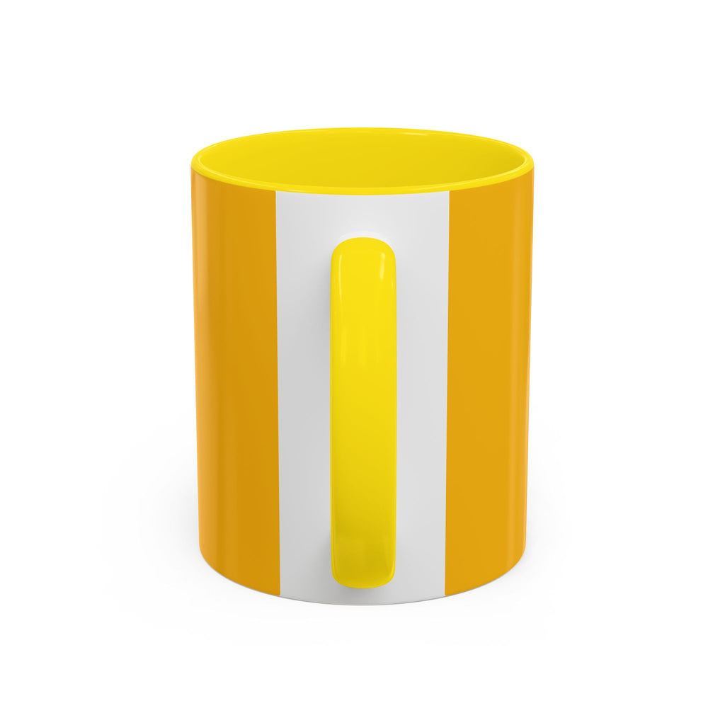 Retro Bold 'k' Accent Coffee Mug — Yellow & Red Graphic Ceramic