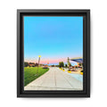 Sunset Promenade Matte Framed Canvas — Pastel Sky Walkway Wall Art