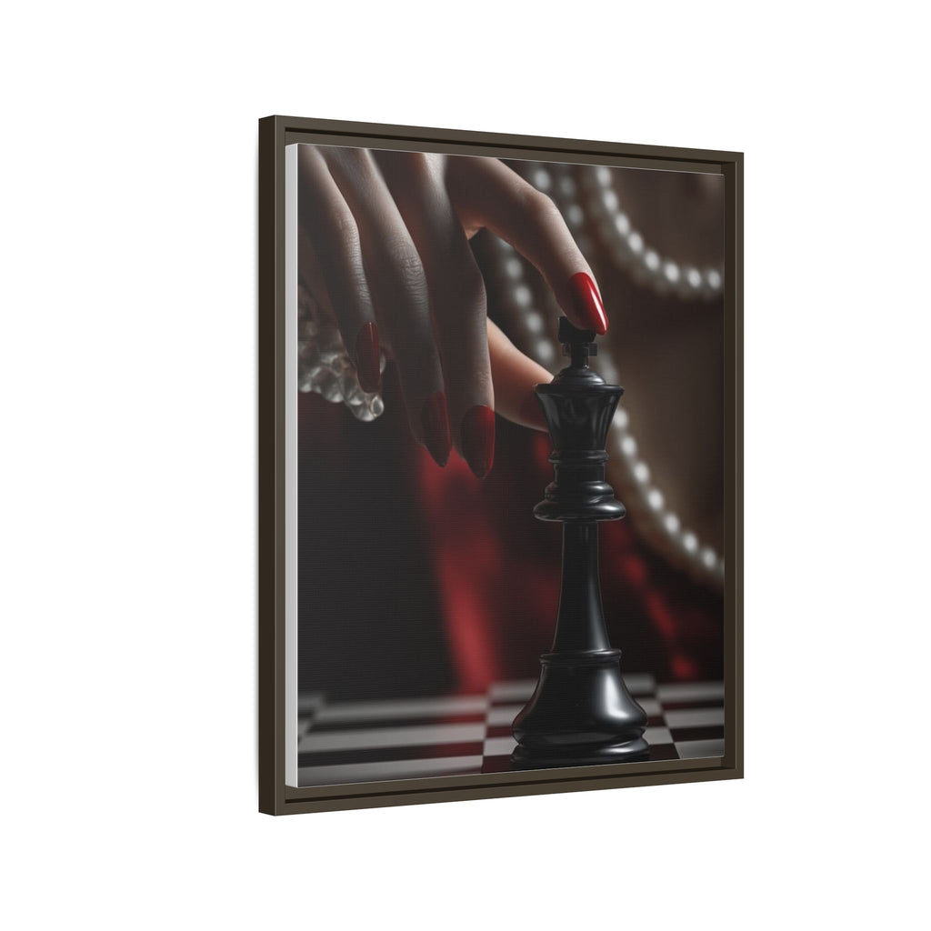 Framed Matte Canvas Art — Femme Hand & Chess King (Pearls, Noir Glam)