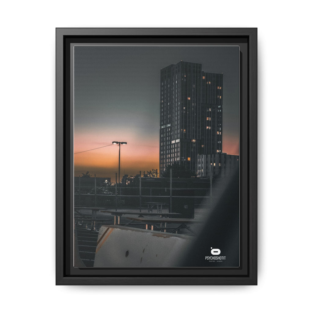 Framed Matte Canvas Print — Urban Sunset High-Rise Photography