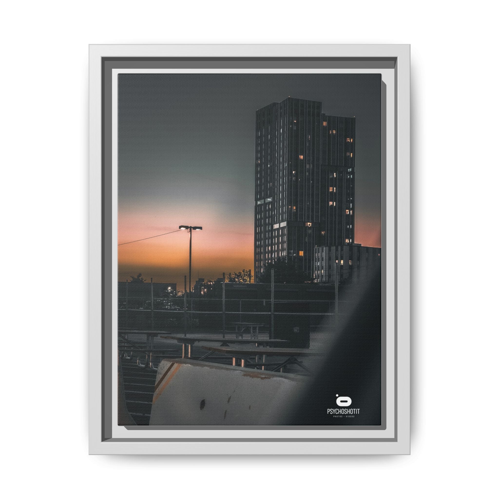 Framed Matte Canvas Print — Urban Sunset High-Rise Photography