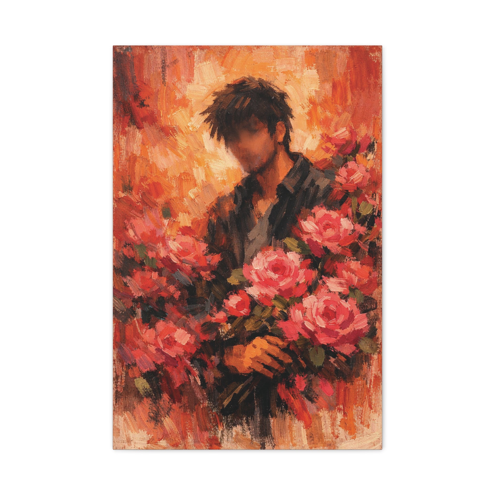 Man with Roses Painting Matte Canvas | Stretched Wall Art