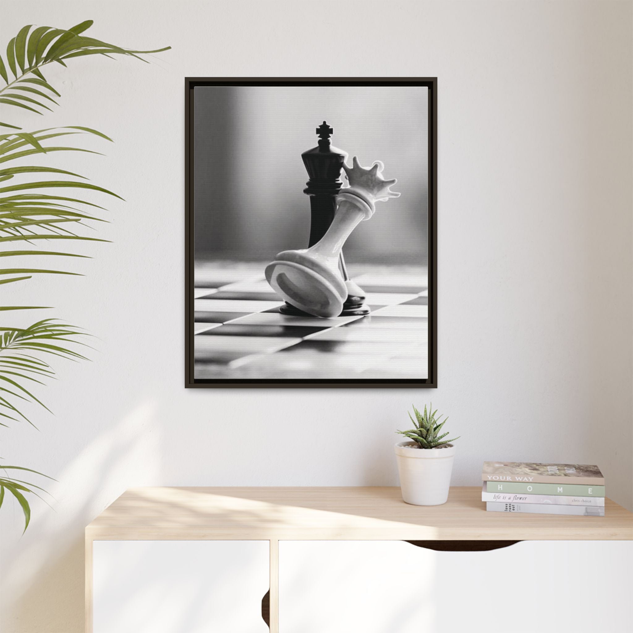Chess King and Fallen Queen Matte Canvas Framed Wall Art