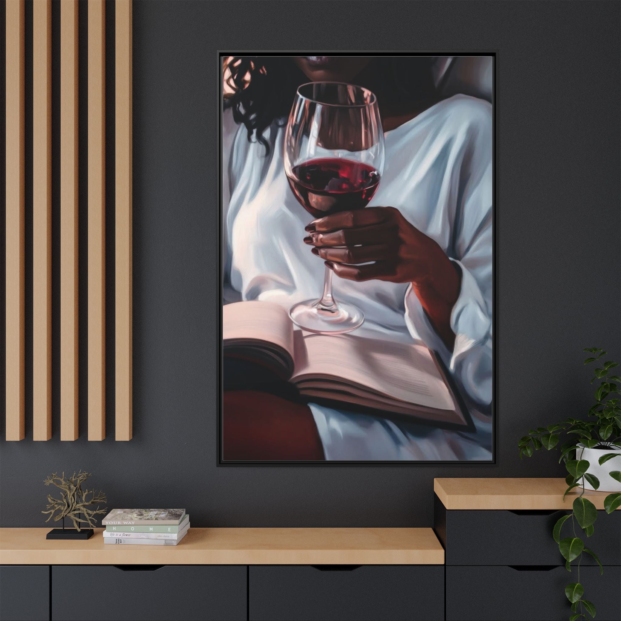 Woman Reading with Wine Glass (Cozy Evening Wall Decor)