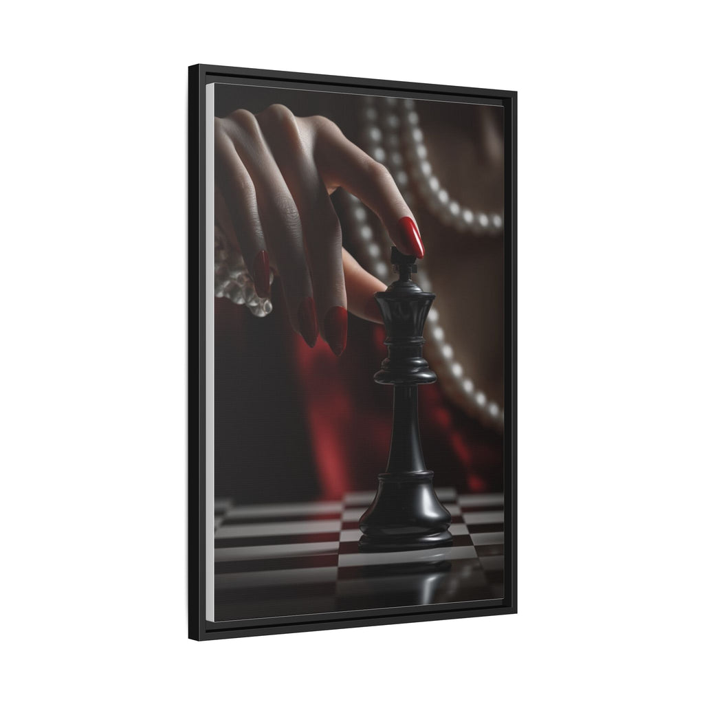 Framed Matte Canvas Art — Femme Hand & Chess King (Pearls, Noir Glam)