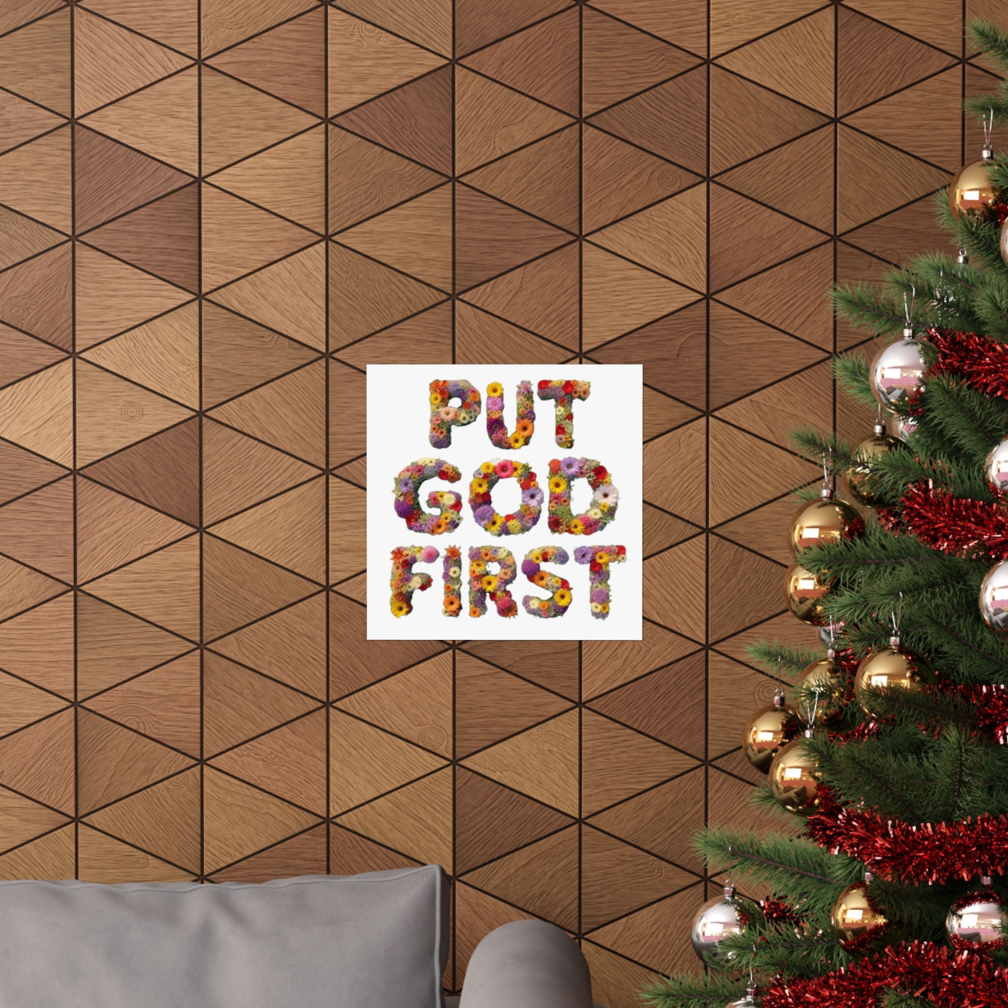 Floral Motivational Poster - Put God First, Inspirational Wall Art, Home Decor, Gift for Loved Ones, Faith-Based Decor