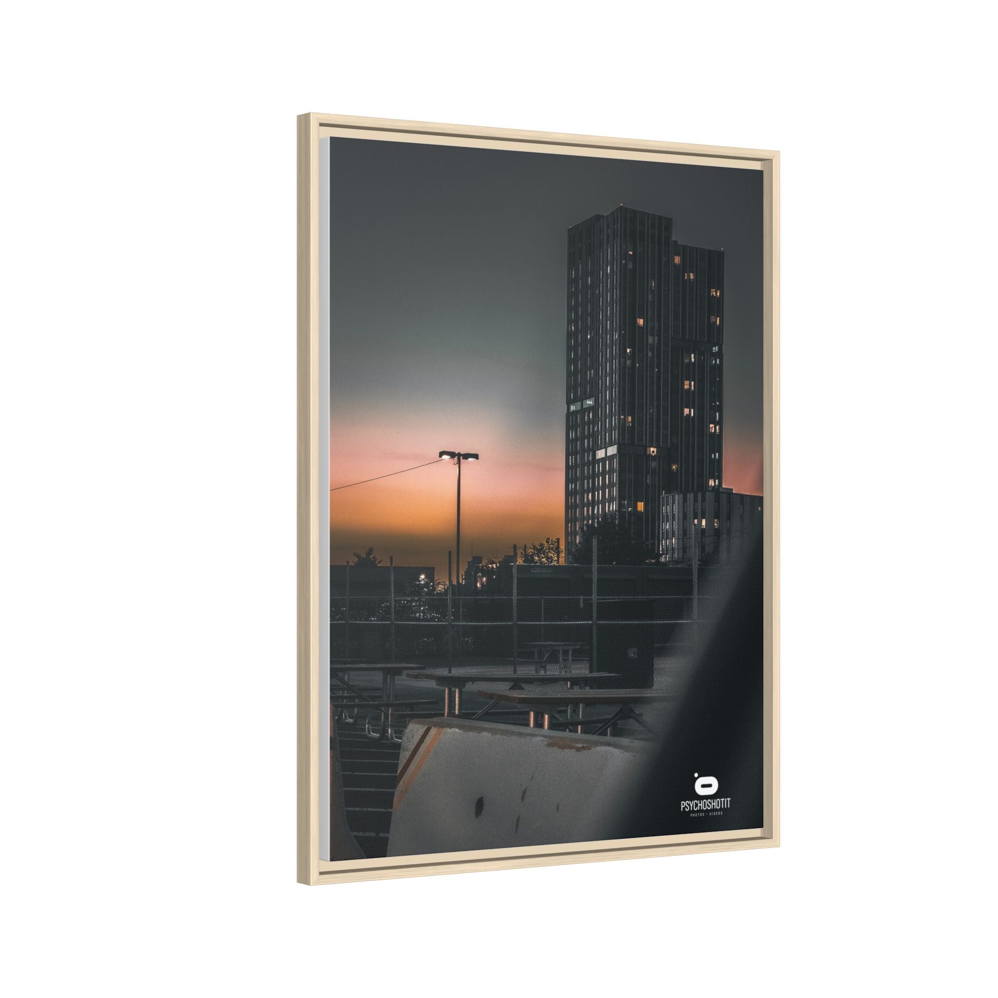 Framed Matte Canvas Print — Urban Sunset High-Rise Photography