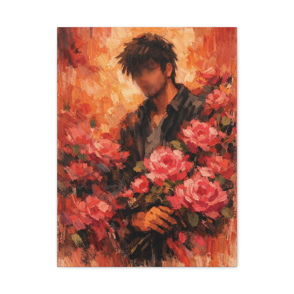 Man with Roses Painting Matte Canvas | Stretched Wall Art